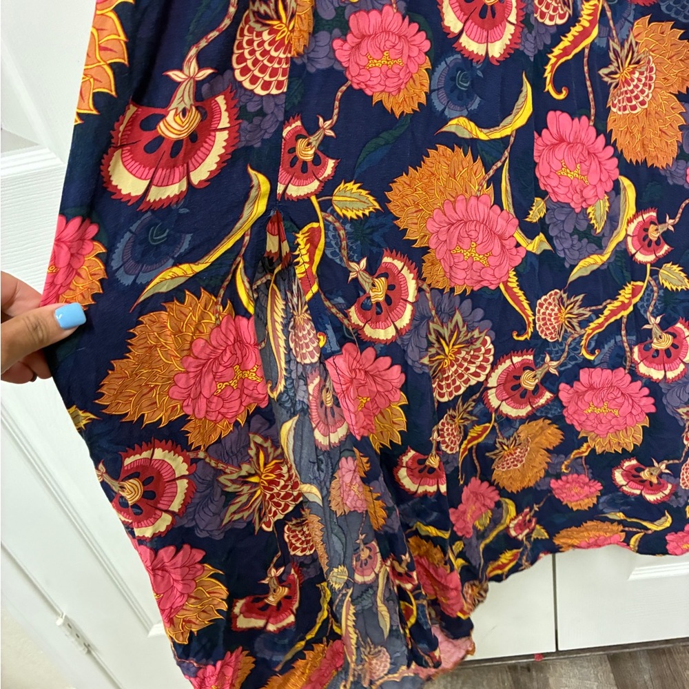 Japna Navy Floral Halter Back-Tie Maxi Dress with Pink & Orange Blooms - Picture 4 of 7